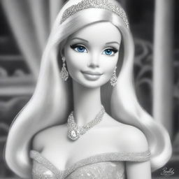 An exquisite black and white pencil drawing showcasing Barbie in a new light