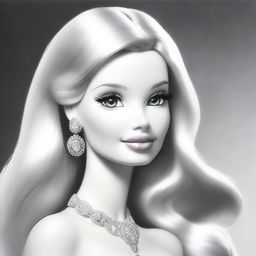 An exquisite black and white pencil drawing showcasing Barbie in a new light