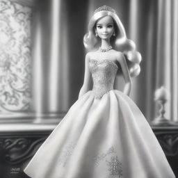 An exquisite black and white pencil drawing showcasing Barbie in a new light