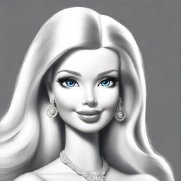 A different black and white pencil drawing of Barbie, presented in a unique and captivating style