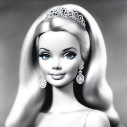 A different black and white pencil drawing of Barbie, presented in a unique and captivating style