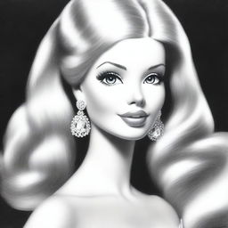 This is a distinct black and white pencil sketch of Barbie, exhibiting an alternative perspective of the iconic character