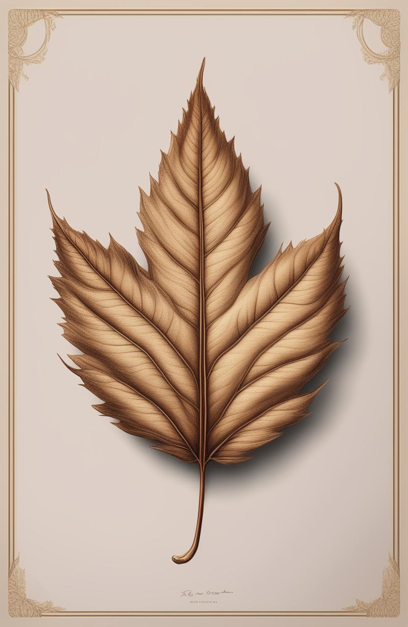 A beautiful leaf drawing on high-quality art paper, inspired by the visual style of Wes Anderson