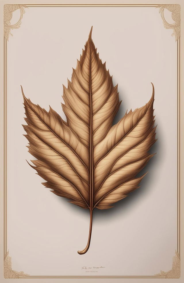 A beautiful leaf drawing on high-quality art paper, inspired by the visual style of Wes Anderson