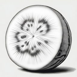 A black and white, high definition pencil drawing showcasing a watermelon