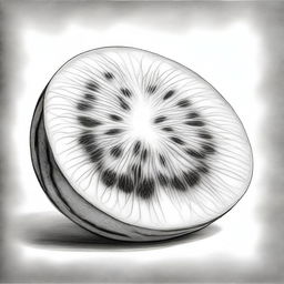 A black and white, high definition pencil drawing showcasing a watermelon