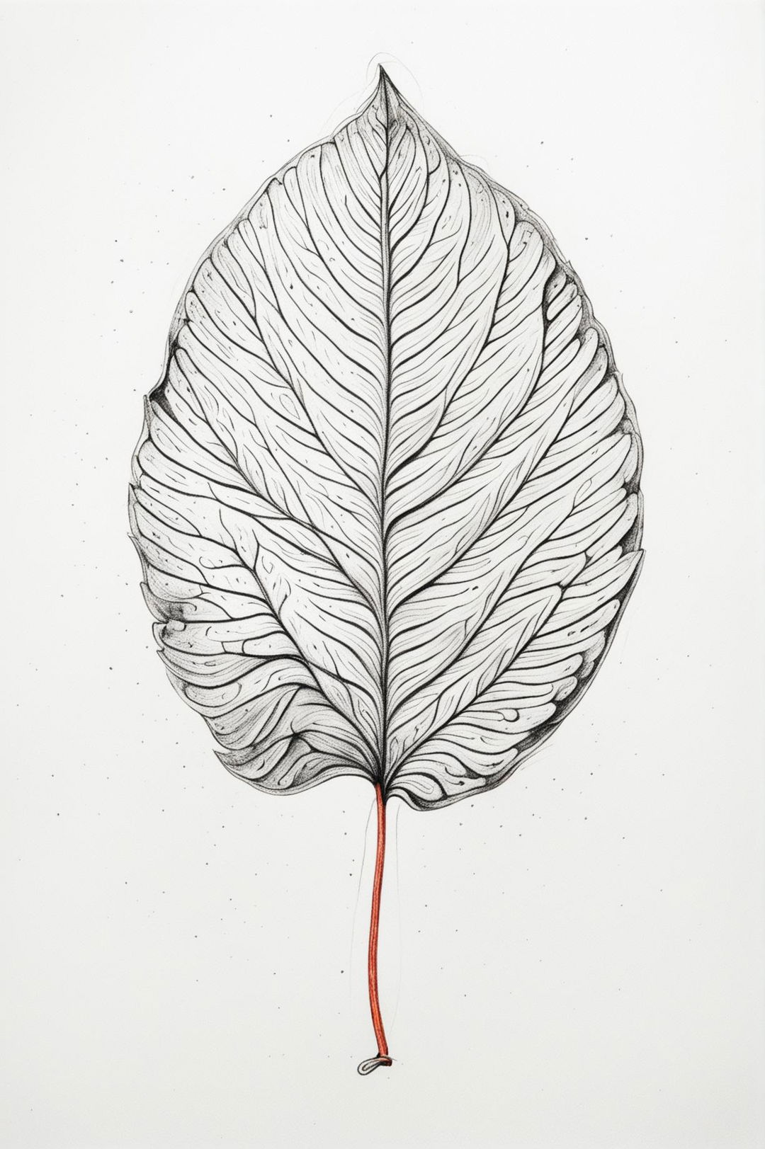 This is a high-quality pencil drawing of a leaf, crafted in a style inspired by Wes Anderson's unique aesthetic