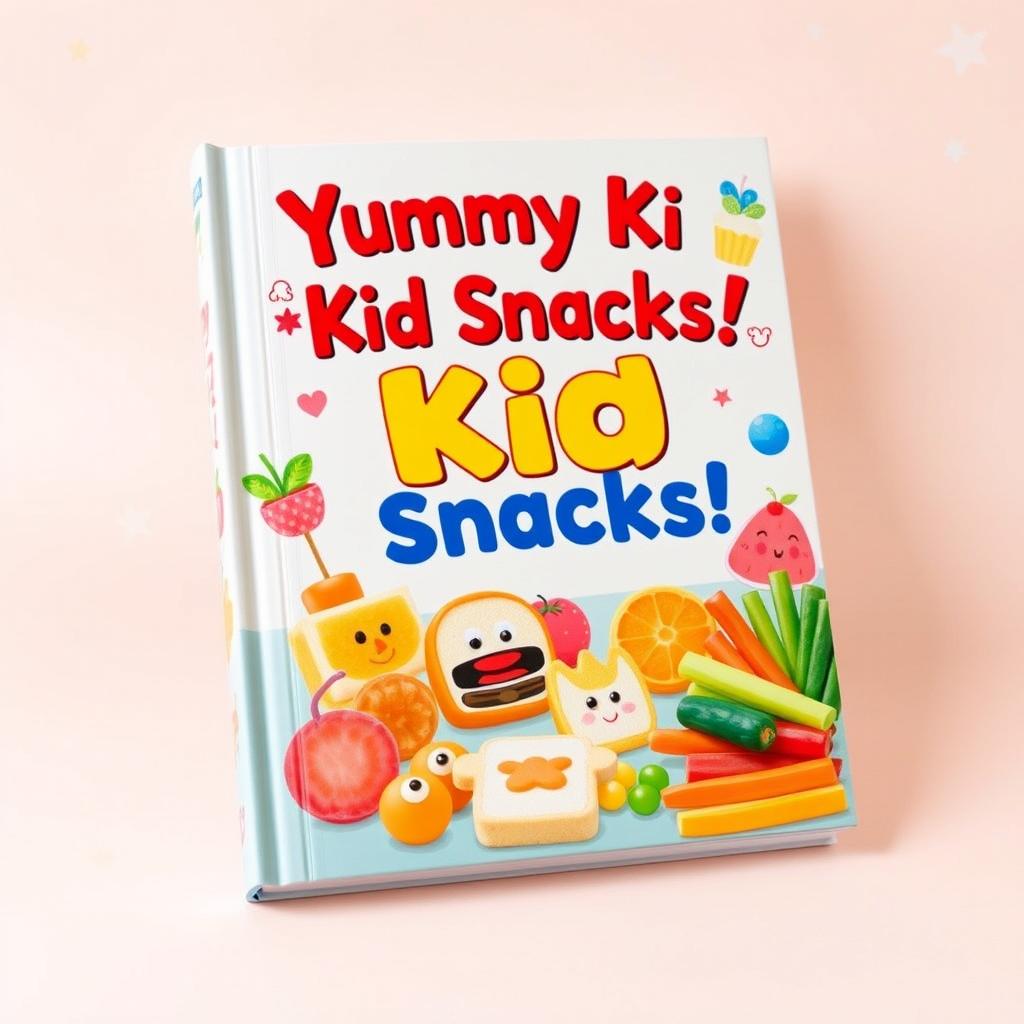 A colorful and playful book cover for a children's snacks recipe book