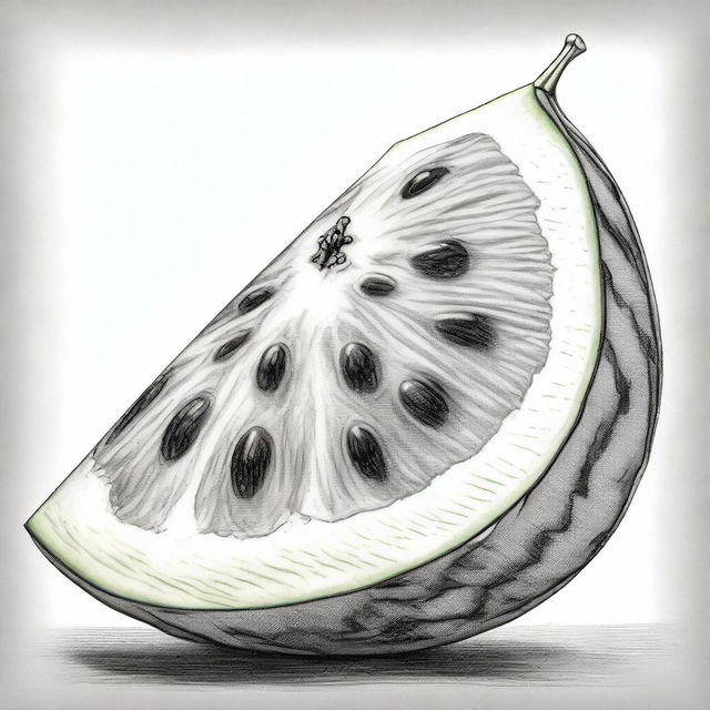 A different, high quality pencil drawing of a watermelon