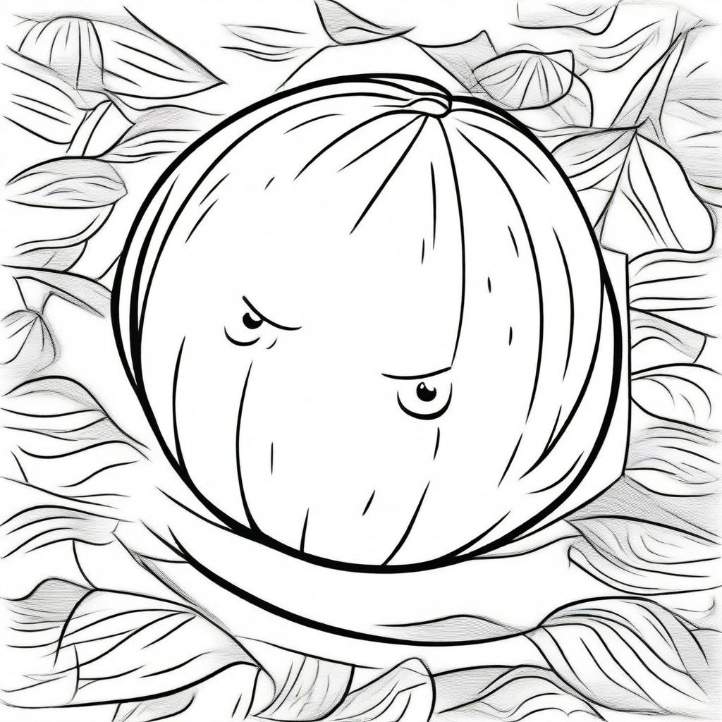 A black and white cartoon illustration, presented in the highest quality, depicts a watermelon