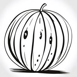 A black and white cartoon illustration, presented in the highest quality, depicts a watermelon