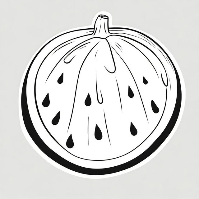 A black and white cartoon illustration, presented in the highest quality, depicts a watermelon