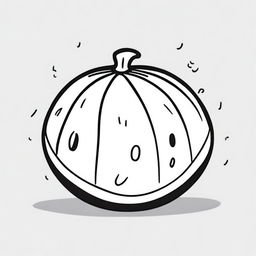 A black and white cartoon illustration, presented in the highest quality, depicts a watermelon