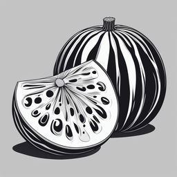 A detailed, high-quality, black and white cartoon illustration of a watermelon