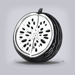 A detailed, high-quality, black and white cartoon illustration of a watermelon