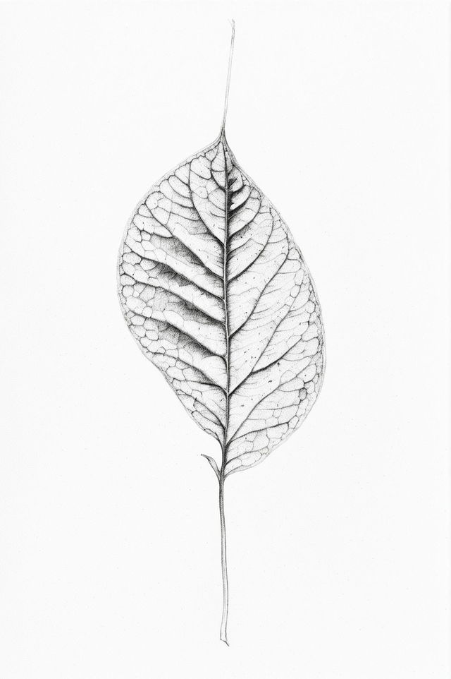 This is a high-quality pencil drawing of a simple leaf, rendered with a minimalist aesthetic