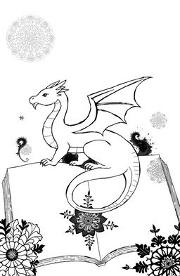 A black and white minimalist illustration of a dragon, featuring clean lines and a simplistic design