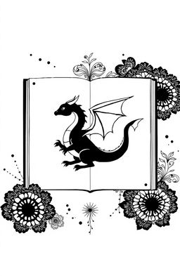 A black and white minimalist illustration of a dragon, featuring clean lines and a simplistic design