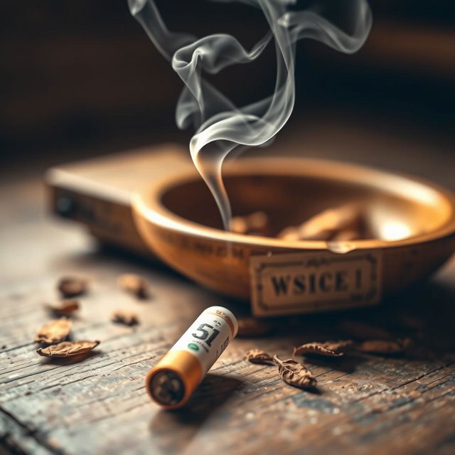A close-up shot of a cigarette that is priced at $1, displayed on a rustic wooden table