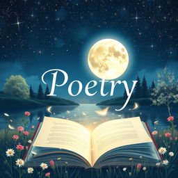 A visually captivating poetry book cover illustration featuring an ethereal, dreamy landscape