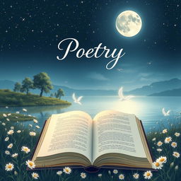 A visually captivating poetry book cover illustration featuring an ethereal, dreamy landscape