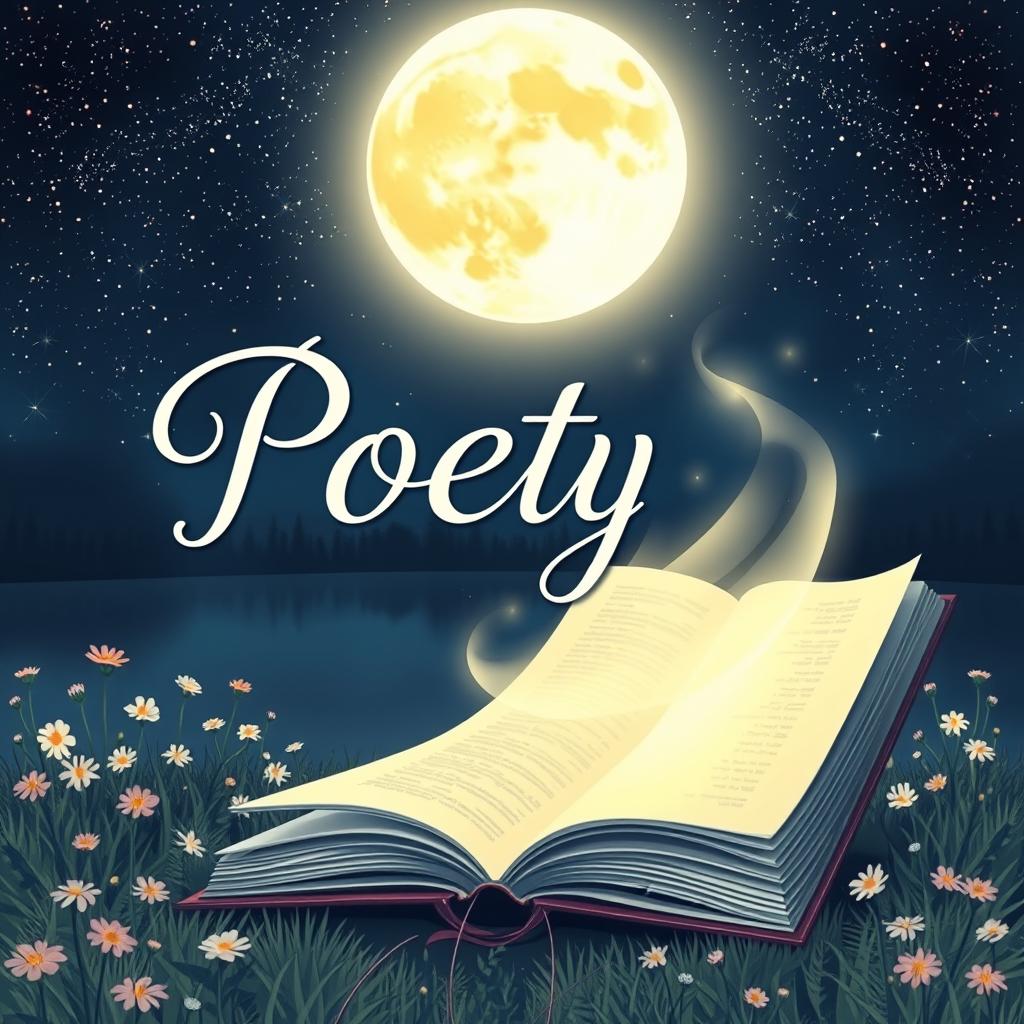 A visually captivating poetry book cover illustration featuring an ethereal, dreamy landscape