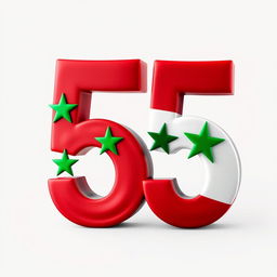 A large, bold number 55 creatively decorated with the vibrant colors and design of the Syrian revolution flag