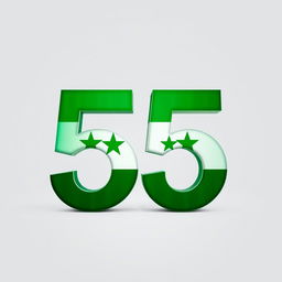 A large, bold number 55 creatively decorated with the striking green design of the Syrian revolution flag