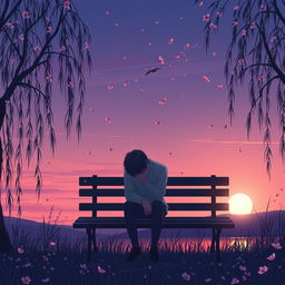 A beautiful and expressive illustration depicting a melancholic scene inspired by the theme of unrequited love