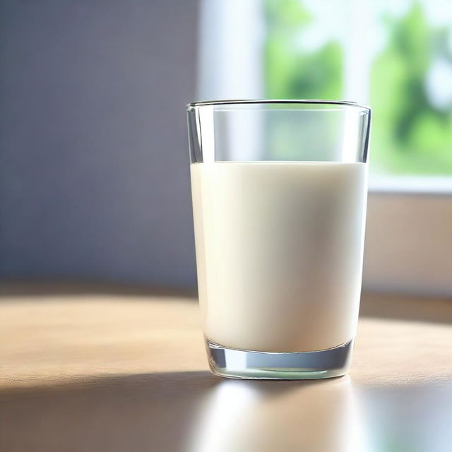 A high-quality, hyper-realistic digital art piece depicting a glass of milk