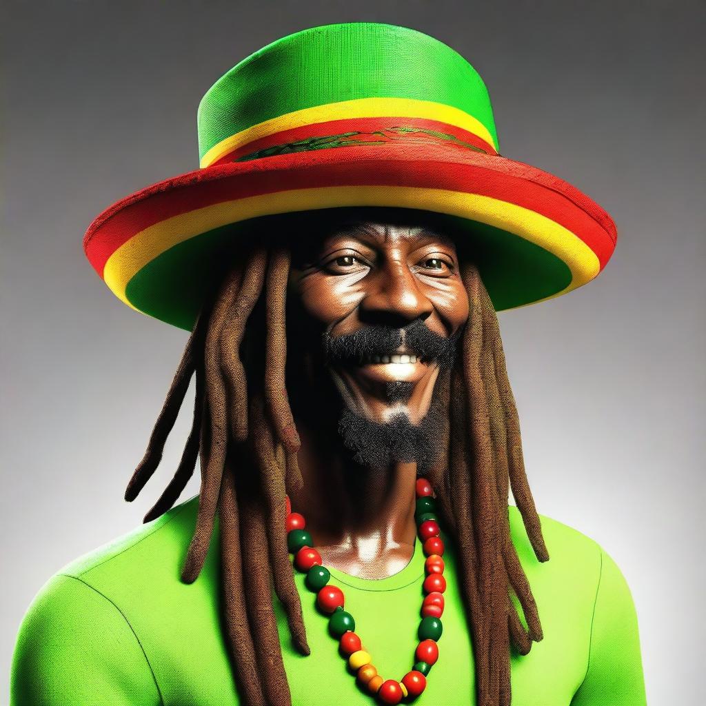 This is a high-quality 3D illustration of a middle-aged, seasoned Jamaican male character