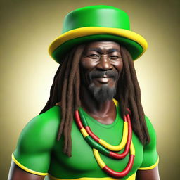 This is a high-quality 3D illustration of a middle-aged, seasoned Jamaican male character