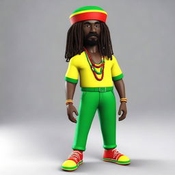 This is a high-quality 3D illustration of a middle-aged, seasoned Jamaican male character