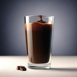 A high-quality, hyper-realistic digital art image showcasing a glass filled with a rich, creamy chocolate drink