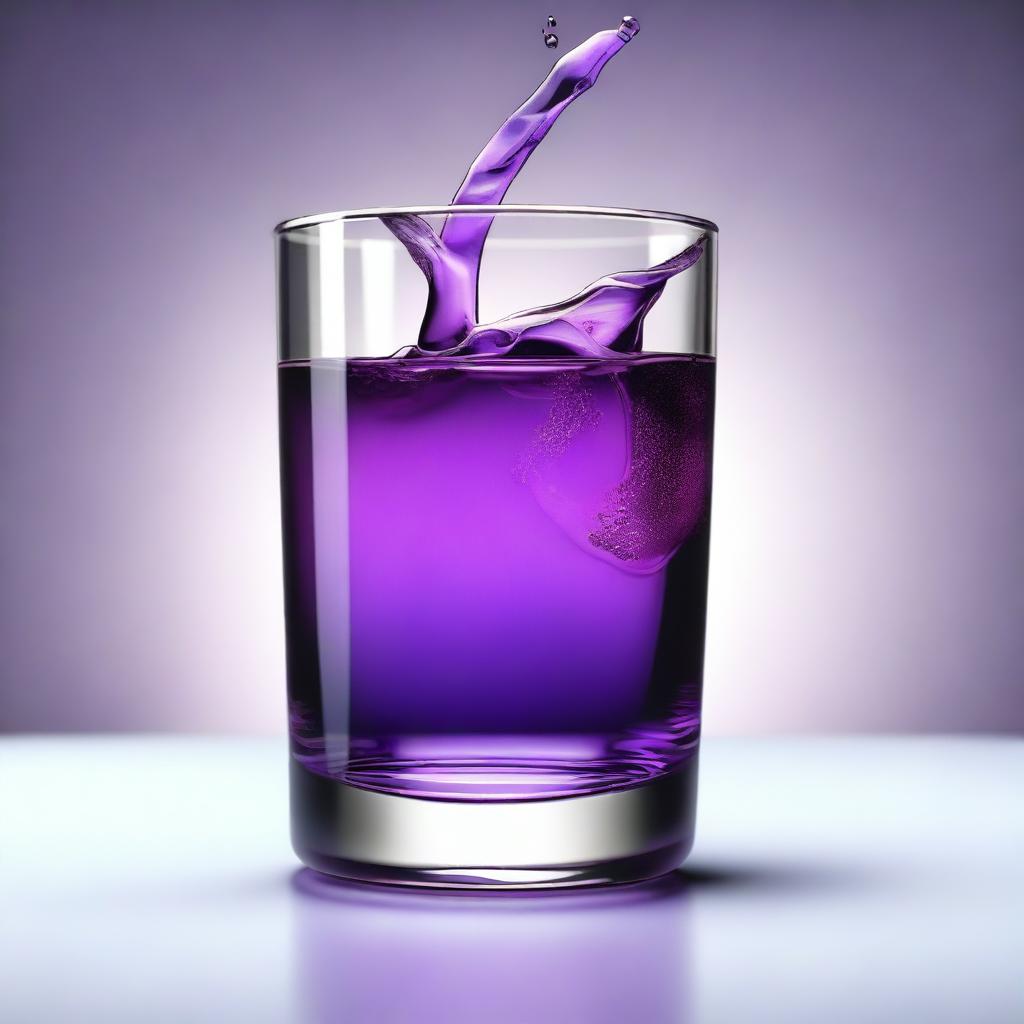 A high-quality, hyper-realistic digital art image featuring a glass of a vibrant purple drink