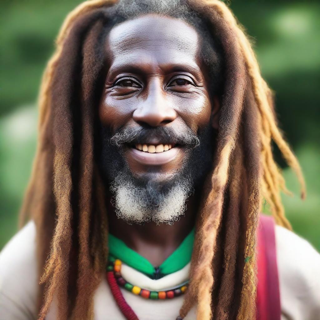 This is a high-quality photograph of a handsome Rastafarian man, taken with a Canon EOS R5 camera using a Canon RF 100mm f/2