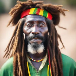 This is a high-quality photograph of a handsome Rastafarian man, taken with a Canon EOS R5 camera using a Canon RF 100mm f/2