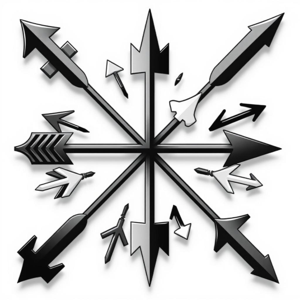 An intricate diagram featuring multiple arrows pointing in different directions
