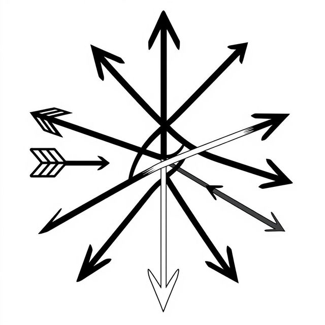 An intricate diagram featuring multiple arrows pointing in different directions