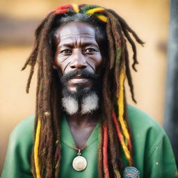 This is a high-quality photograph of a handsome Rastafarian man, taken with a Canon EOS R5 camera using a Canon RF 100mm f/2