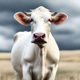 A high-quality, hyper-realistic digital art image showcasing a white cow in its natural habitat