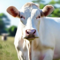 A high-quality, hyper-realistic digital art image showcasing a white cow in its natural habitat