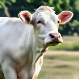 A high-quality, hyper-realistic digital art image showcasing a white cow in its natural habitat