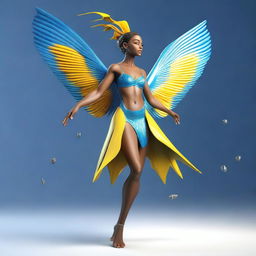 This is a high-quality 3D render of an attractive female character, inspired by Barbadian culture