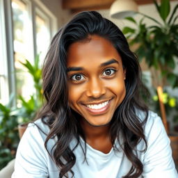 An edited photo of a person with their eyes wide open, capturing a natural and inviting expression