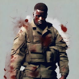 A high-quality digital art image depicts a wounded soldier