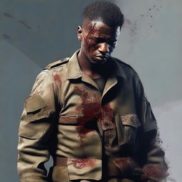 A high-quality digital art image depicts a wounded soldier