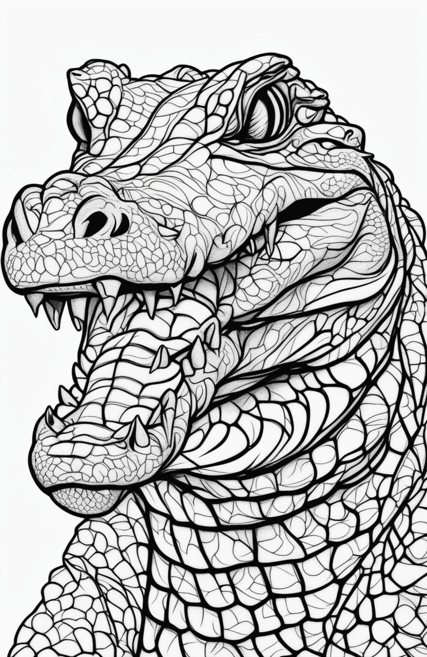 A simple, yet detailed digital sketch of a crocodile in black and white