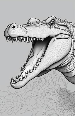 A simple, yet detailed digital sketch of a crocodile in black and white