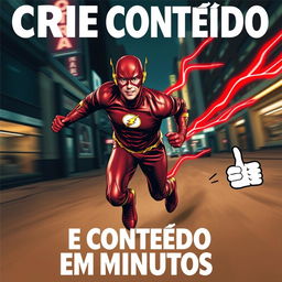 The Flash running through the streets of Gotham City at night, wearing a striking red leather jacket with gold trim instead of his usual attire